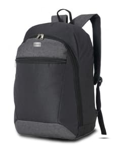 Mochila de couro moderna para viagem e negócios. Elegante, com fecho em zíper e alça de metal, ideal para armazenamento de