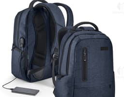 Mochila de couro preta para negócios e viagens, moderna e elegante. Com compartimentos espaçosos, alça confortável e fecho