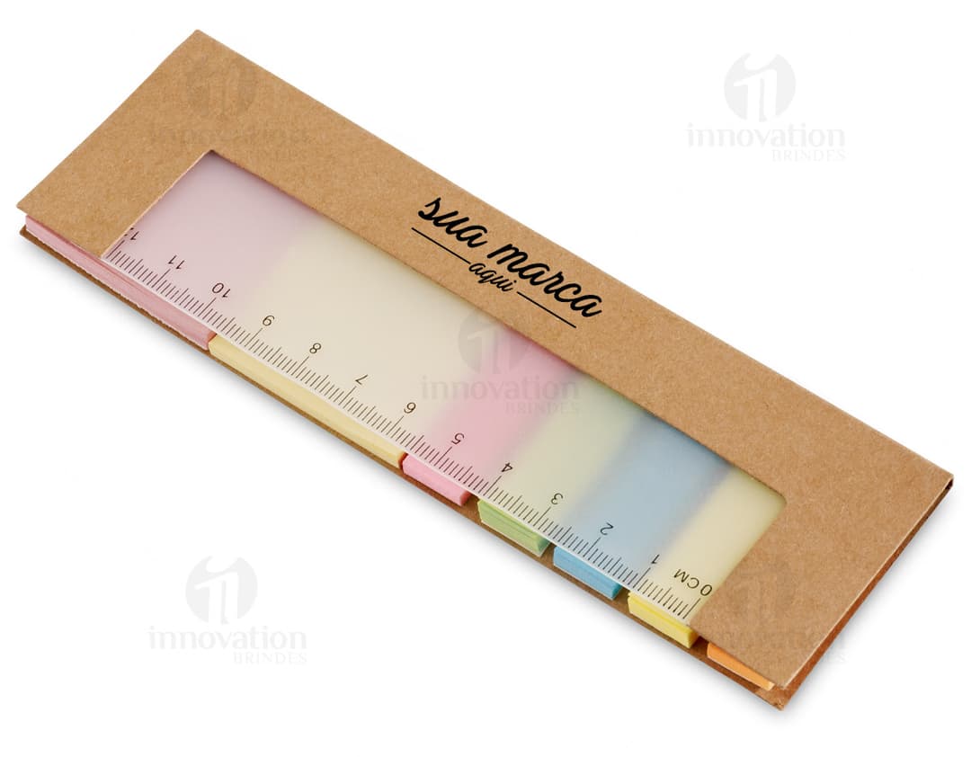 Régua com post-it para escritório, escola e trabalho. Feita em madeira, essa ferramenta de design e melhoria oferece