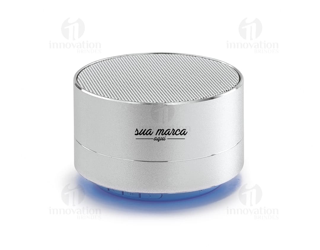 Caixa de som moderna em aluminum com design sleek e brilhante. Perfeita para seu desktop, oferecendo qualidade de som