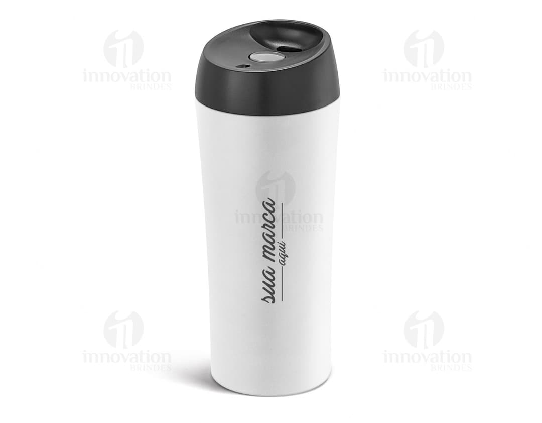 Copo para viagem em aço inox 470ml, ideal para manter suas bebidas sempre na temperatura desejada. Design elegante e durável