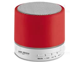 Caixa de som de design moderno em alumínio, perfeita para desktop. Com alta qualidade de som e conectividade Bluetooth, ideal