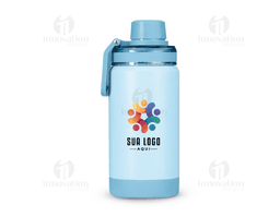 Garrafa térmica de 400ml, feita de plástico transparente, com tampa de metal e design clean. Ideal para manter a temperatura