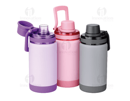 Garrafa térmica de 400ml, feita de plástico transparente, com tampa de metal e design clean. Ideal para manter a temperatura