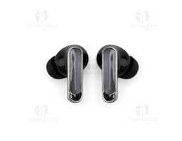 Fone de Ouvido Bluetooth prateado, acessório eletrônico conectado via wireless, design moderno, compacto e reflexivo.