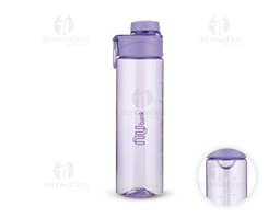 Garrafa plástica de 700ml transparente, vazia e com tampa prateada.