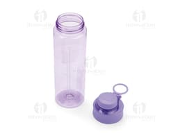 Garrafa plástica de 700ml transparente, vazia e com tampa prateada.