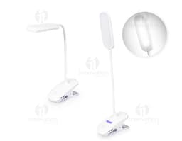 Luminária de mesa recarregável em design moderno e 3D, com botão de ligar e desligar, conexão USB para recarga, ícone digital