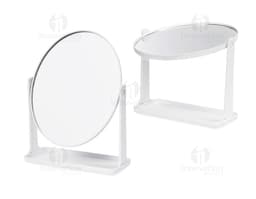Espelho de Mesa Plástico em design moderno e digital. Feito em plástico, com borda preta e acabamento prateado. Elemento de