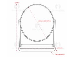 Espelho de Mesa Plástico em design moderno e digital. Feito em plástico, com borda preta e acabamento prateado. Elemento de