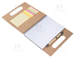 Kit de escritório composto por notebook, papel em branco, lembrete, disquete, quadro de avisos, bloco de notas, página em