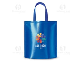 Sacola TNT Metalizado em tom de laranja com alças e detalhes em metal, ideal para presentes e compras no varejo.
