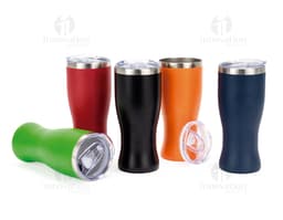 Copo térmico de 480ml, ideal para manter bebidas quentes ou geladas. Possui design transparente, pote de lager, bar, fresco