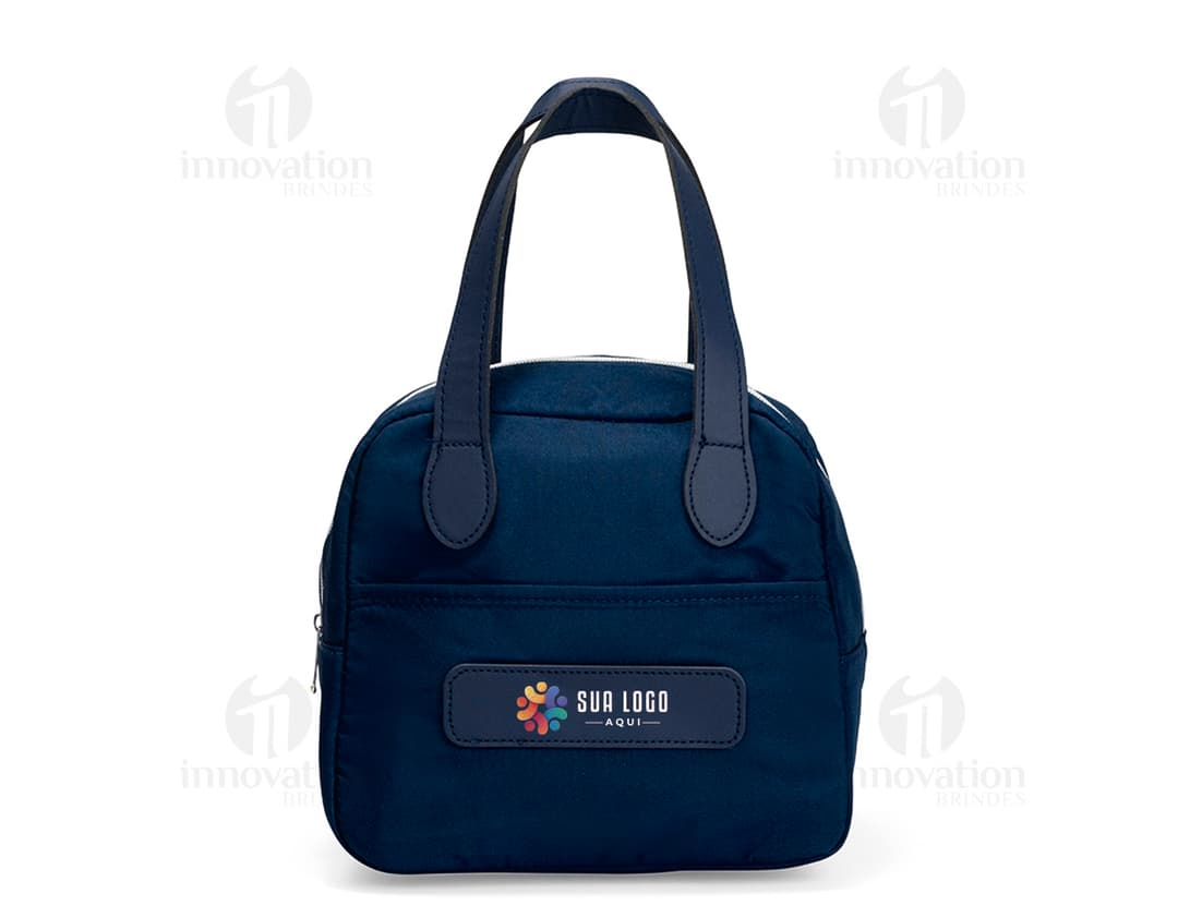Bolsa térmica de 6 litros em couro marrom, elegante e moderna, com alça ajustável, zíper moderno, bolsos para armazenamento