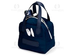 Bolsa térmica de 6 litros em couro marrom, elegante e moderna, com alça ajustável, zíper moderno, bolsos para armazenamento