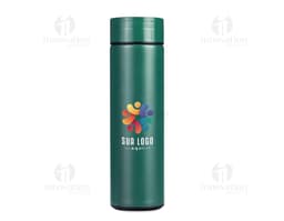 Garrafa térmica de 480ml em metal prateado, objeto de higiene e cuidados pessoais. Elegante e brilhante, ideal para armazenar