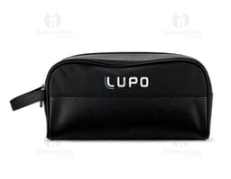 Nécessaire PU preta para armazenamento de objetos pessoais e dinheiro, feita de couro, com fecho de correr. Ideal para o dia
