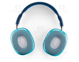 Fone de ouvido Bluetooth com design moderno, em metal e plástico preto. Equipamento de tecnologia avançada para ouvir música
