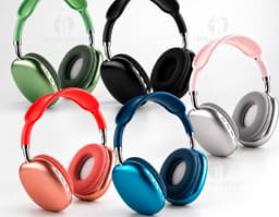 Fone de ouvido Bluetooth com design moderno, em metal e plástico preto. Equipamento de tecnologia avançada para ouvir música