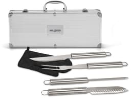 Kit Churrasco em Maleta de Alumínio - O companheiro perfeito para suas viagens! Com design retrô, este kit completo de