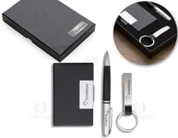 Kit Executivo 3 Peças - Conjunto de brindes de alta qualidade para o seu negócio. Contém itens de tecnologia e papelaria para