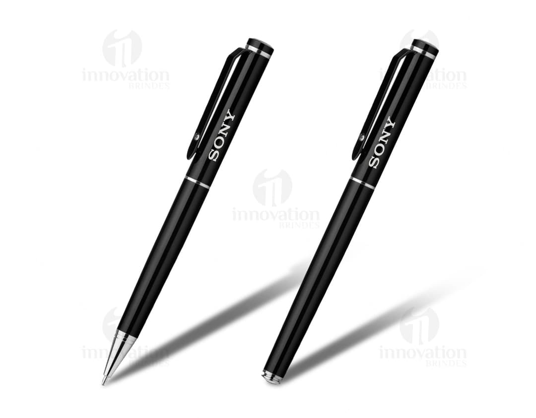 Conjunto de canetas de metal para escritório, ideal para negócios e estudos. Design clássico em prata e preto, perfeito para