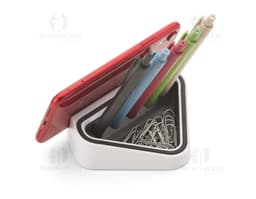 Suporte para celular em couro marrom de alta qualidade, ideal para escritório ou estudo. Mantenha seu dispositivo sempre ao