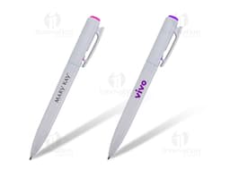 Caneta plástica para escrita em escritórios, escolas e negócios. Feita em metal prateado com design elegante e tinta preta de