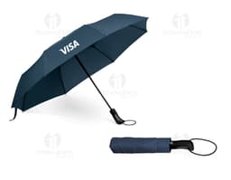 Guarda-chuva dobrável preto para proteção em dias chuvosos. Compacto e prático, ideal para uso em viagens e no dia a dia.