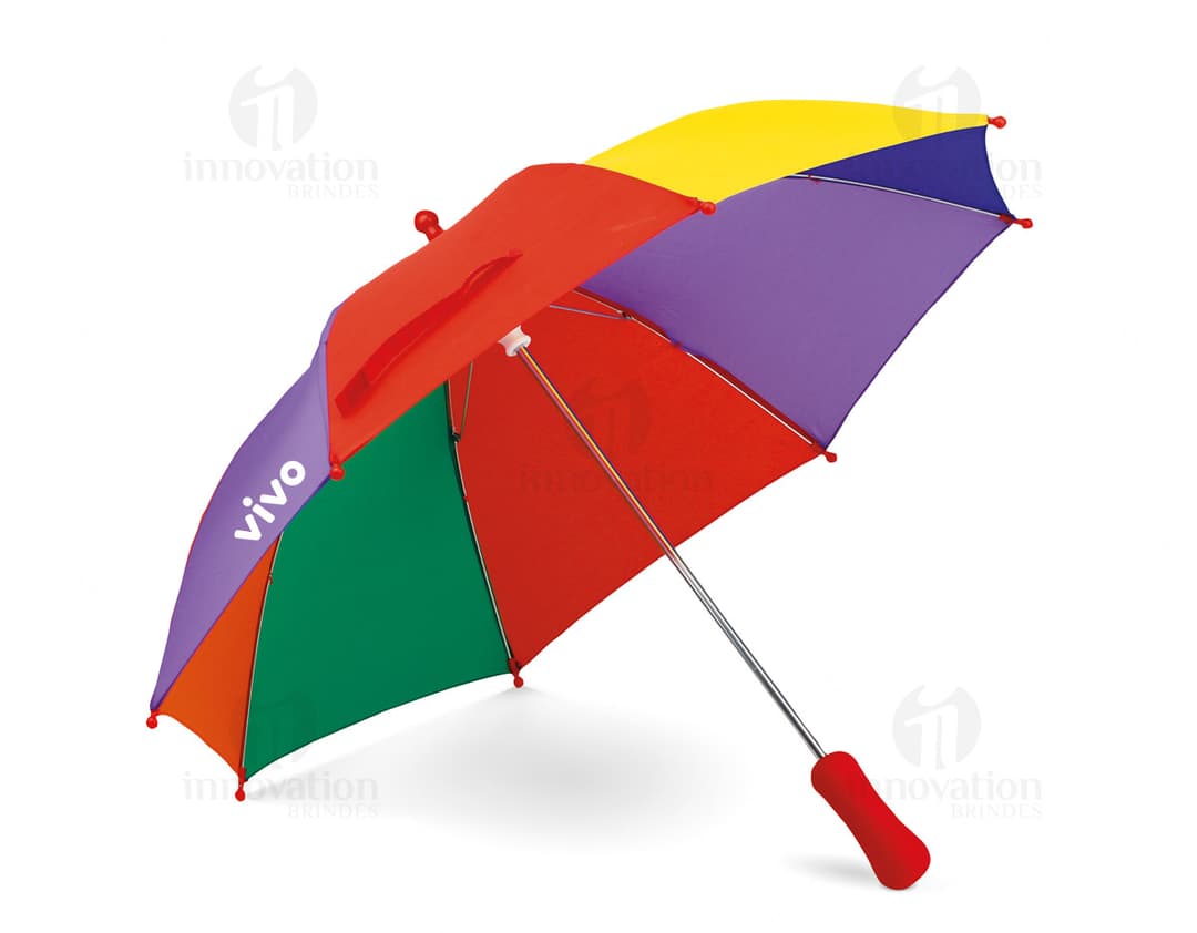 Guarda-chuva infantil colorido para proteção em dias chuvosos. Acessório divertido e seguro, ideal para crianças. Design