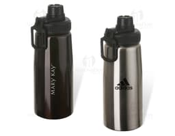Squeeze de metal 750ml: moderno e prático para suas aventuras! Com design em metal, abertura larga e capacidade de 750ml