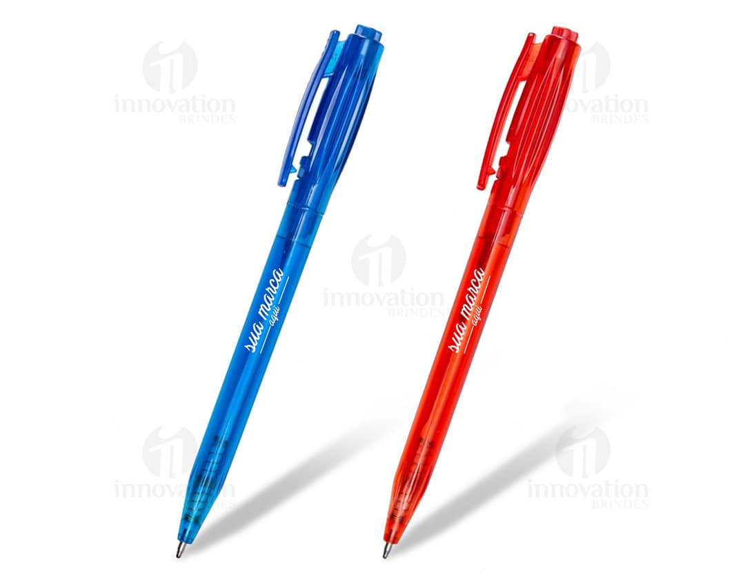 Caneta plástica para escrita e desenho, ideal para uso escolar e corporativo. Com ponta fina e tinta duradoura, perfeita para