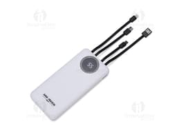 Carregador portátil de 10.000mAh com display, dispositivo eletrônico de metal preto e prateado, equipamento de tecnologia
