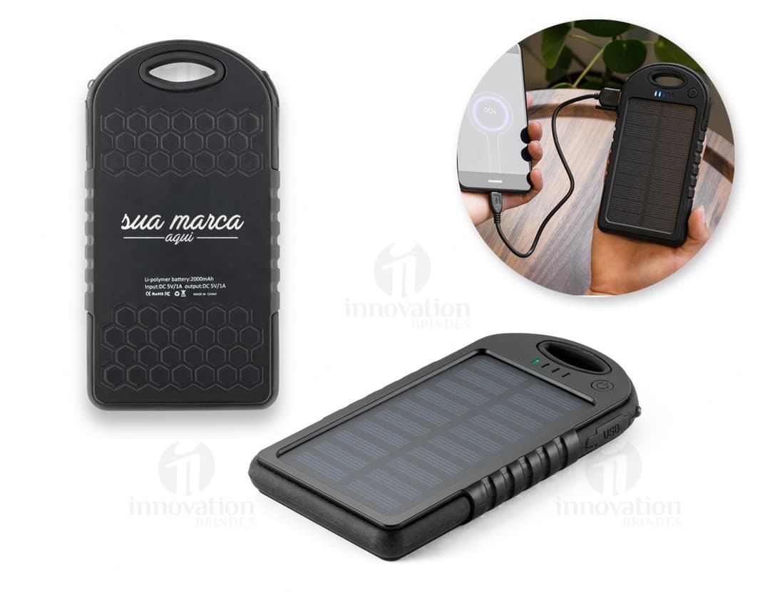 Power Bank Solar 2000 mAh - Carregue seu dispositivo eletrônico em qualquer lugar com o Power Bank Solar de 2000 mAh.