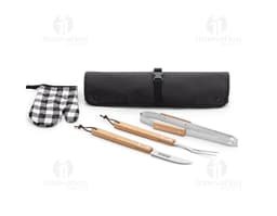 Kit churrasco - Conjunto de ferramentas de aço inoxidável para churrasco, incluindo faca, tesoura e utensílios de escritório.