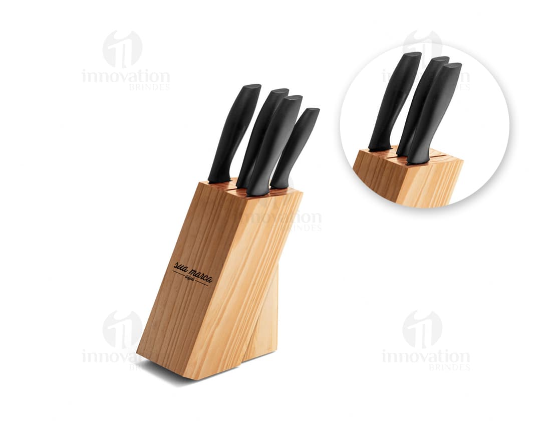 Suporte para Facas em Aço Inox e Madeira - Organize sua cozinha com estilo e praticidade com este elegante suporte para