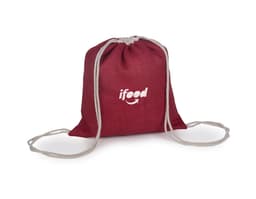Sacola Mochila Marrom de Brindes - Ideal para presentear! Feita de burlap com fita dourada, perfeita para transportar comida