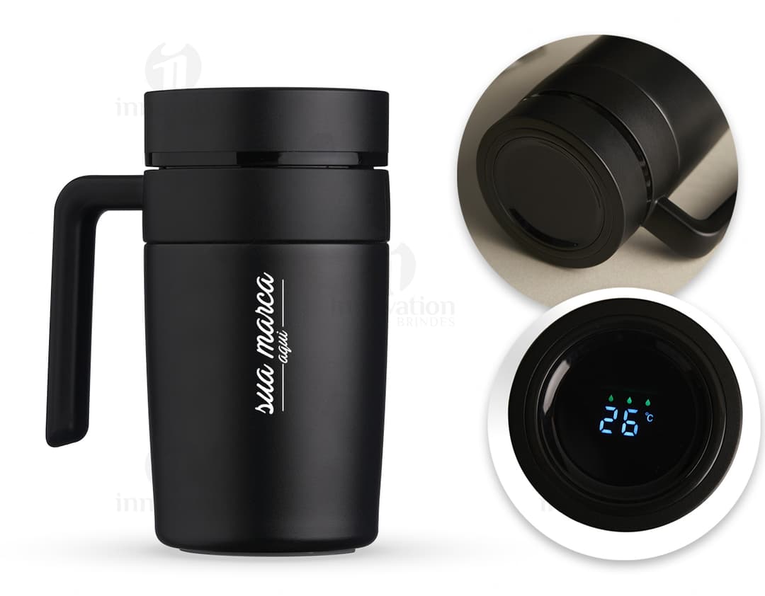 Caneca Térmica 500ml com Display LED - Mantenha sua bebida quente por mais tempo com essa caneca moderna e prática. Perfeita