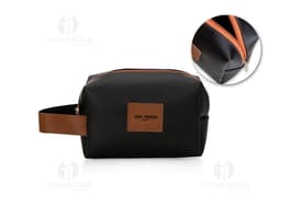 Purse de couro preto moderna para negócios, contendo dinheiro, papel, computador, óculos, notebook, colarinho, fita