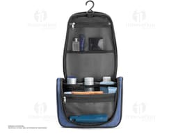 Nécessaire de couro preto para viagens e negócios. Ideal para armazenar objetos pessoais com elegância e praticidade.