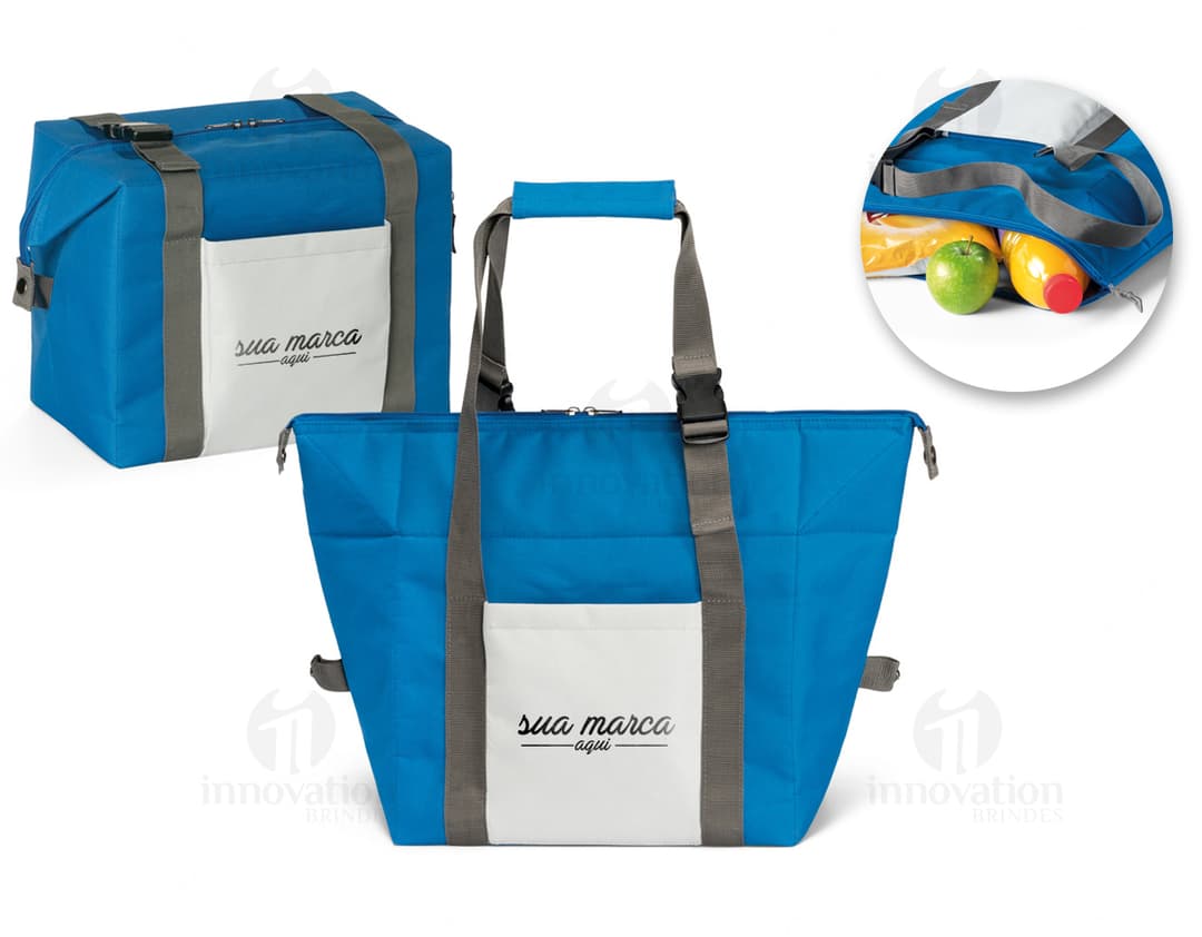 Bolsa térmica prática e moderna para manter seus alimentos frescos em viagens ou no trabalho. Com alça resistente e fecho em