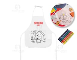 Avental para criança em design colorido e divertido, ideal para proteger os pequenos nas atividades artísticas e culinárias.