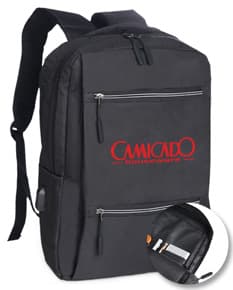 Mochila para notebook preta em couro, perfeita para viagens de negócios. Com compartimento espaçoso e design moderno, ideal