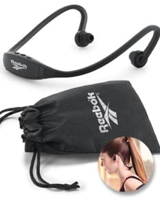 Fone de ouvido desportivo ABS bluetooth preto, com sunglass, cabo, tecnologia sem fio, equipamento médico estetoscópio e estilo moderno para uso em atividades esportivas.