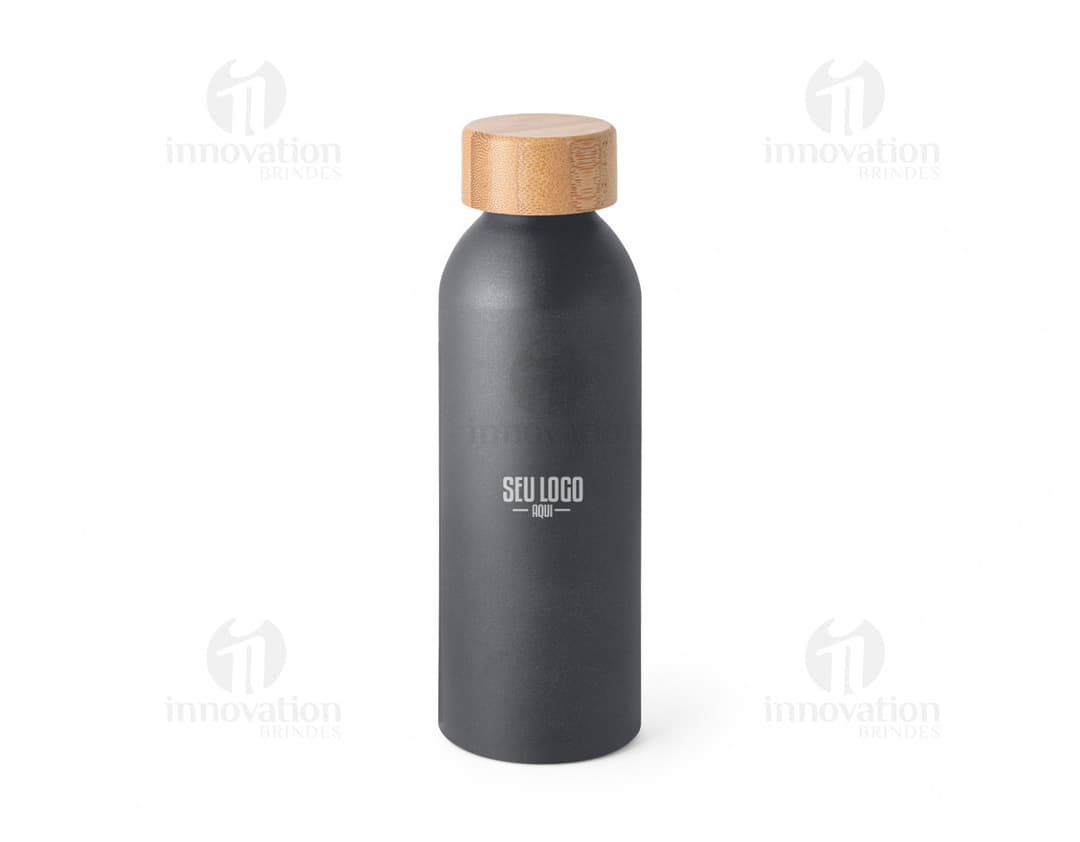 Bottle de alumínio de 550ml com tampa de bambu, para armazenar líquidos.