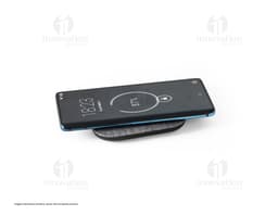 Carregador wireless preto com design moderno e tecnologia avançada para manter seus dispositivos sempre carregados. Tenha
