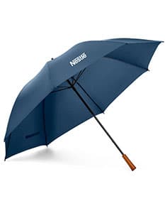 Guarda-chuva amarelo com design gráfico em 3D para proteção em dias chuvosos. Ideal para escritórios e negócios. Item de