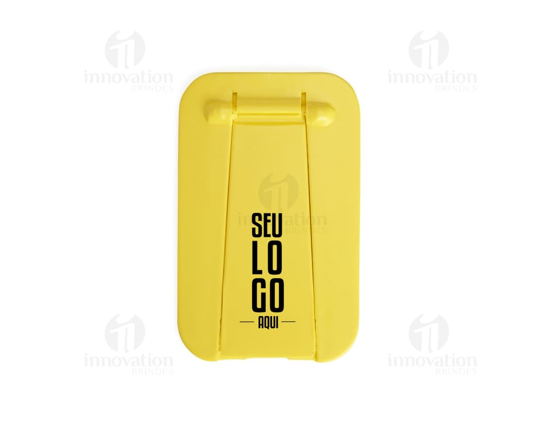 Suporte para celular moderno e prático, ideal para uso no escritório ou em casa. Design elegante em metal cromado, possui
