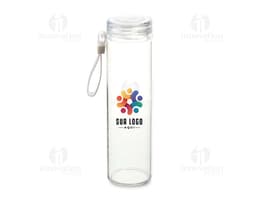 Squeeze de Vidro 500ml transparente com tampa de metal e parte interna de silicone.