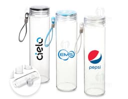 Squeeze de Vidro 500ml transparente com tampa de metal e parte interna de silicone.